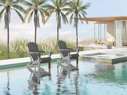 MUCHENGHY Folding Adirondack Chairs HDPE Weather Resistant 6 Pack, Patio Firepit Chairs, Sturdy Outside Chairs, Lawn Chairs, 15min Assembly 380lb Grey