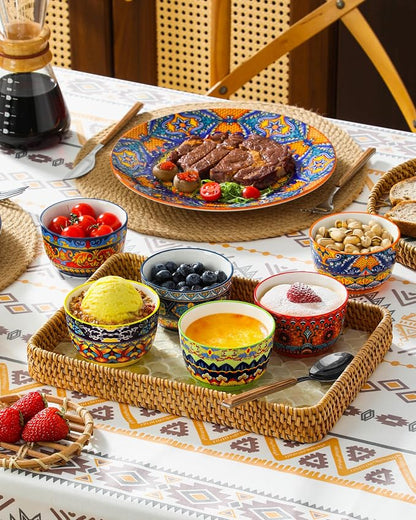 vancasso Ramekins 8 oz Oven Safe, Bohemian Style Creme Brulee Ramekin Set of 6, Porcelain Souffle Dishes Pudding Custard Cups for Baking Ramiken Bowls for Ice Cream