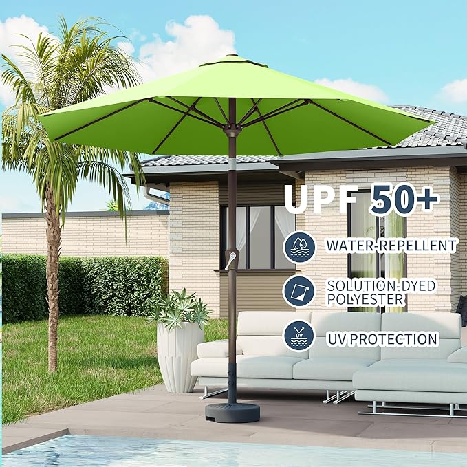 PatioKingdom 10FT Patio Umbrella with Push Button Tilt and Crank, Outdoor Market Umbrella with 8 Fiberglass Ribs, UV Protection Table Umbrella for Pool,Backyard,Garden,Deck(Apple Green, 10FT)
