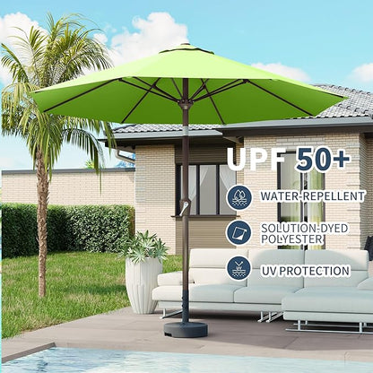 PatioKingdom 10FT Patio Umbrella with Push Button Tilt and Crank, Outdoor Market Umbrella with 8 Fiberglass Ribs, UV Protection Table Umbrella for Pool,Backyard,Garden,Deck(Apple Green, 10FT)