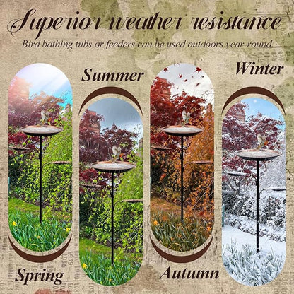 Metal Bird Bath for Outdoors,12 Inch Bath Bowl with 2 Bird Feeders,All Metal Rustproof Standing Birdbaths for Garden Yard Lawn Patio Outdoor Decor,Upgraded 5-Pronged Base (Antique Bronze)