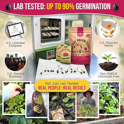 Organo Republic 8 Onion Seeds Variety Pack Heirloom, Non-GMO, Sets for Indoors, Outdoors Gardening. 2200+ Seeds: Walla Walla, Green Onion, Red Burgundy, White & Yellow Sweet Spanish Onions