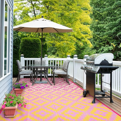 Anidaroel Ombre Outdoor Rugs 8x10 for Patios Clearance, Waterproof Camping Rugs for Outside RV, Reversible Plastic Straw Mat, Large Outdoor Area Rug for Deck, Backyard, Picnic(Orange&Pink,8‘x10')