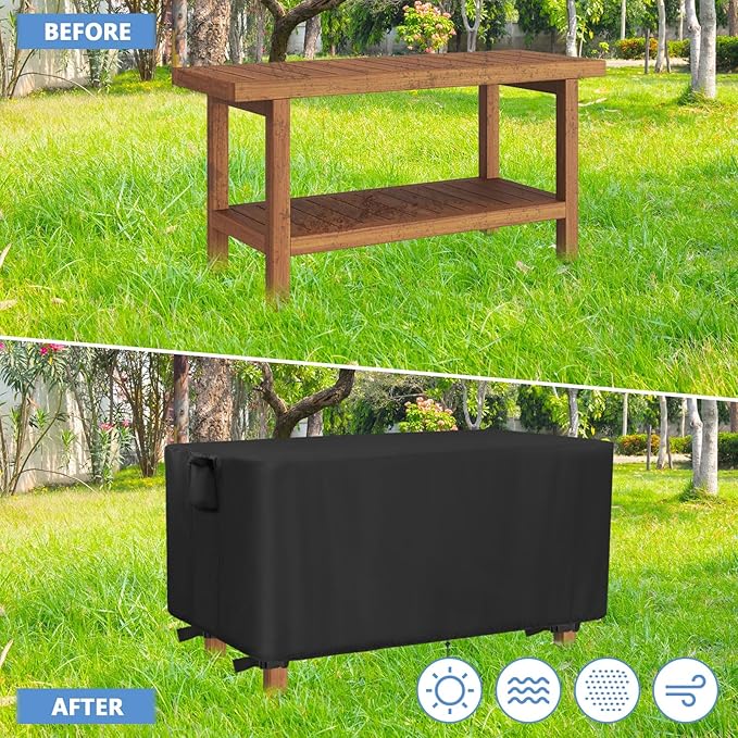Outdoor Bench Cover, 48inch Waterproof Backless Bench Cover Rectangle for Patio Teak Bench Farmhouse, Black-48"L x 20"W x 18"H