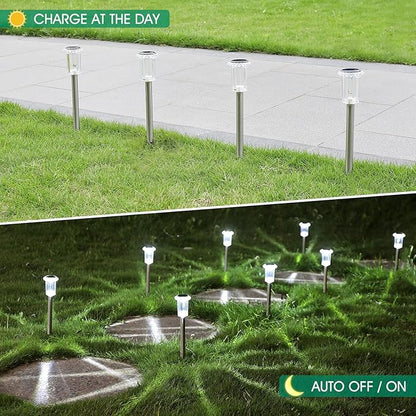 Eyrosa Solar Lights Outdoor, 15 Pack Waterproof Stainless Steel Solar Stake Lights for Pathway Garden Yard Path Walkway Driveway Lawn Patio Outside Decor, Cool White
