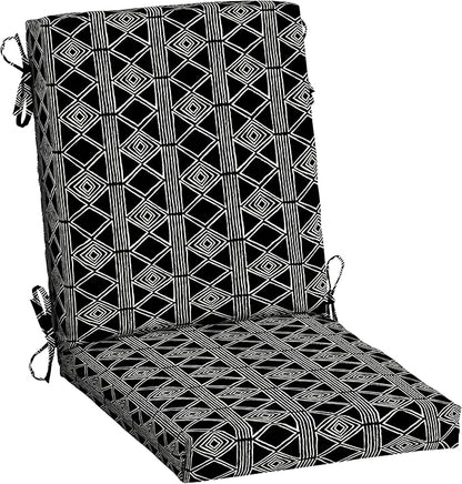 Arden Outdoor Patio Dining Chair Cushion, 20x44, Rain-Proof Seat Pad, Fade-Resistant Outdoor Cushion Black Global Stripe