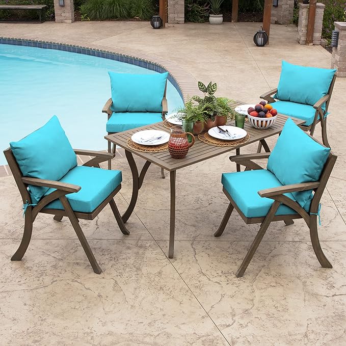 Arden Outdoor Dining Chair Cushion, 21 x 21, Rain-Proof, Fade Resistant 21 x 21, Pool Blue Leala