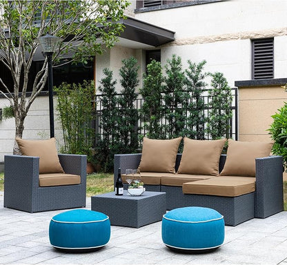 ARTPLAN Deep Seat Cushion with Backrest Set of 2 - All-Weather Outdoor Sofa Cushions for Sectionals-Polyester Fabric, Waterproof-High-Resilience Foam for Patio, Backyard Garden,Light Brown