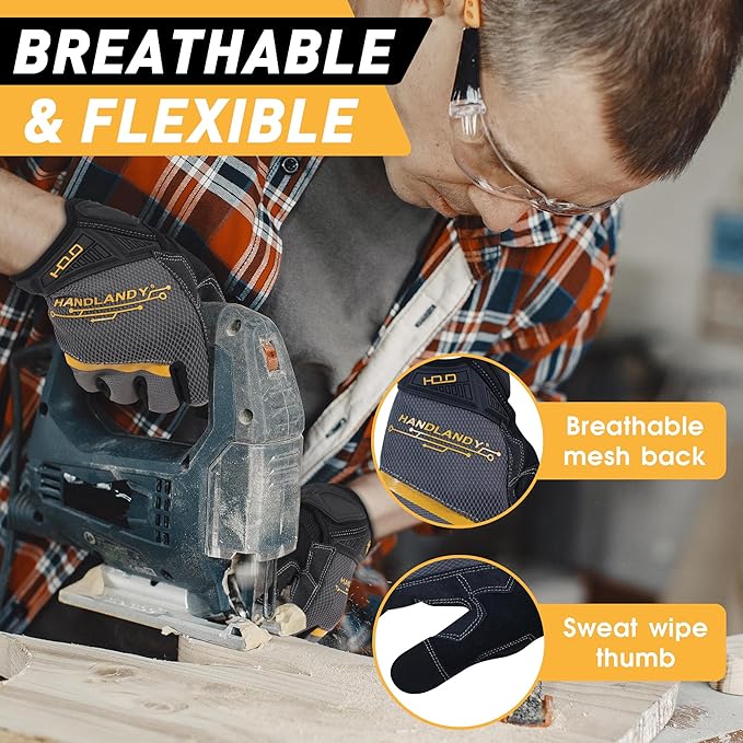 HANDLANDY Work Gloves for Men & Women, Utility Mechanic Working Gloves Touch Screen, Flexible Gardening Gloves for Yard