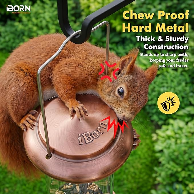 iBorn Metal Bird Feeders Brushed Copper Wild Bird Feeder for Outdoors Hanging All Metal Brushed Copper Finishing 15 Inch 6 Port(Seed is not Included)