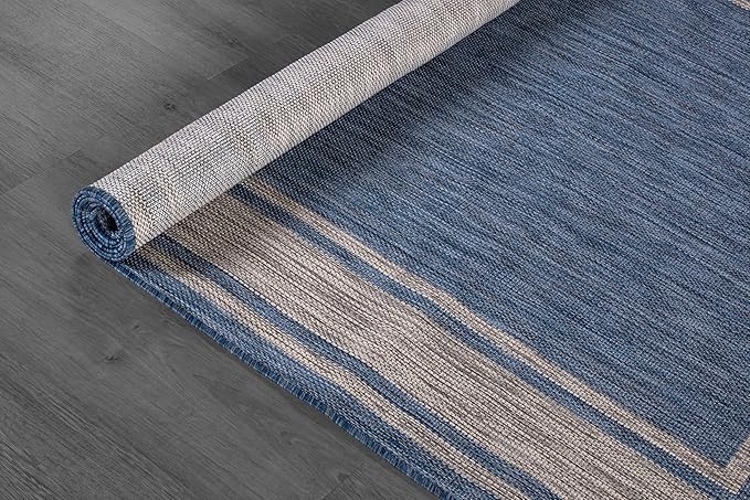 Beverly Rug Outdoor Rug 8x10 Modern Bordered Area Rugs for Indoor and Outdoor Patio Deck Porch Garden Waterproof Weather Sun Resistant Washable Outside Carpet (8 x 10 Navy)