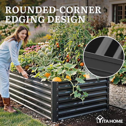YITAHOME 6x3x2ft 2pcs Large Raised Garden Bed Kit, Galvanized Metal Planter Box with Gloves, Ground Nails, Support Rod, Outdoor Above Ground Planters for Plants Vegetables Flowers, Black