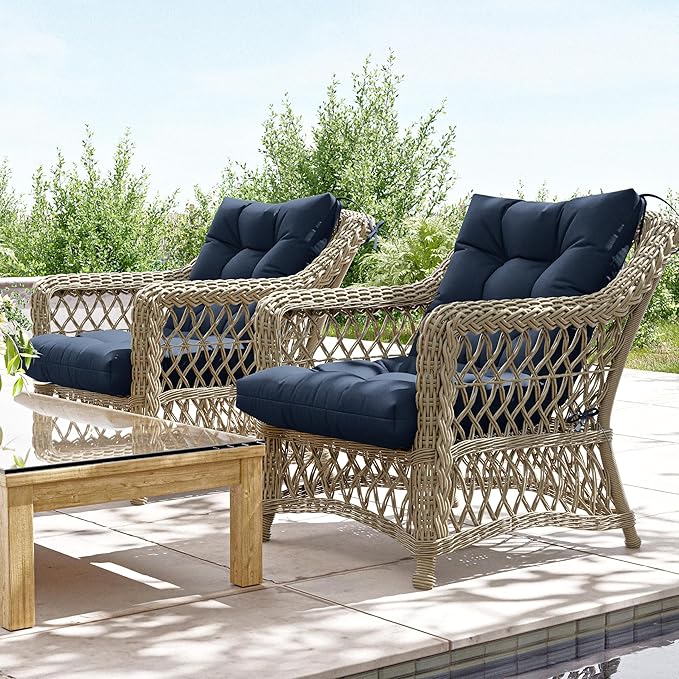 Patio Seat&Back Chair Cushions for Outdoor Furniture，Comfortable Cushions for Rocking/Dining/Lawn Chair-Set of 2