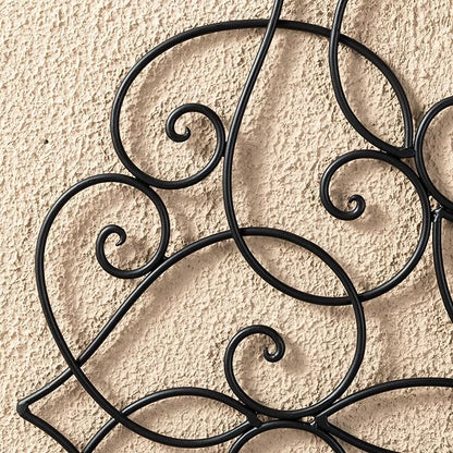 Glitzhome Black Metal Wall Art Decor, 23”H Floral Iron Wall Decor with Ornamental Scroll Design, Indoor Outdoor Wall Accent for Garden Porch Patio