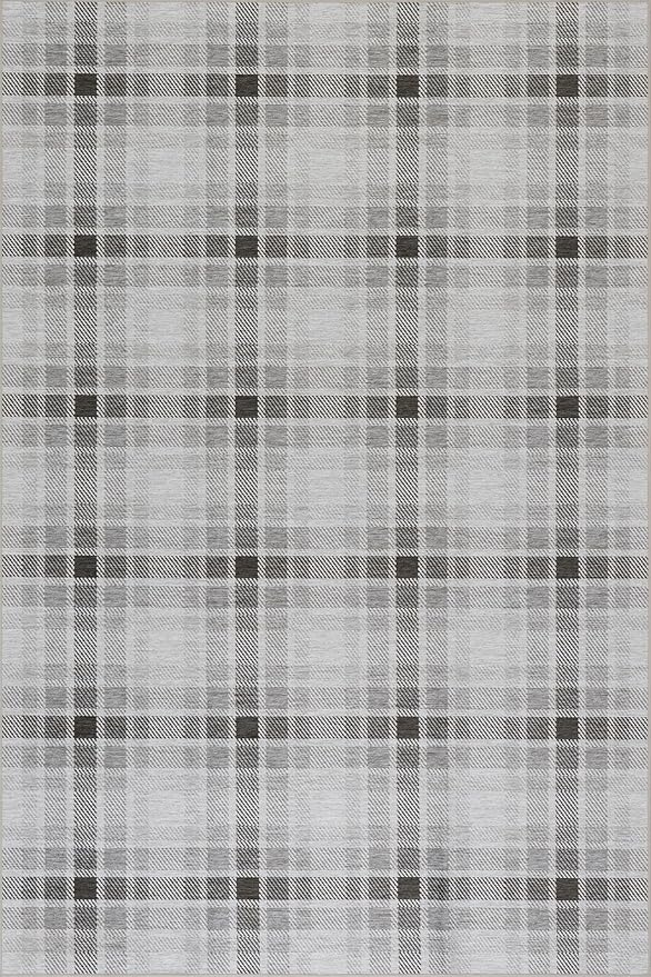 Dash & Albert Andri Plaid Black Machine Washable Rug, 2 X 3 Feet, Black/White Plaid Pattern