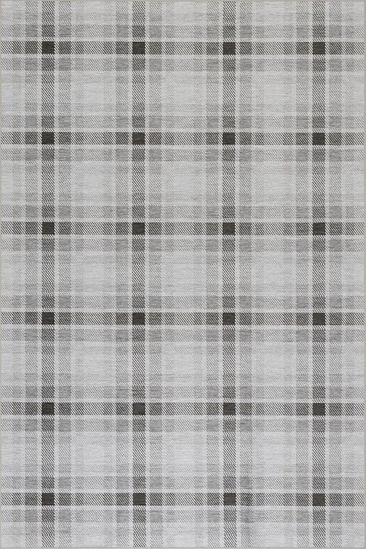 Dash & Albert Andri Plaid Black Machine Washable Rug, 3 X 5 Feet, Black/White Plaid Pattern