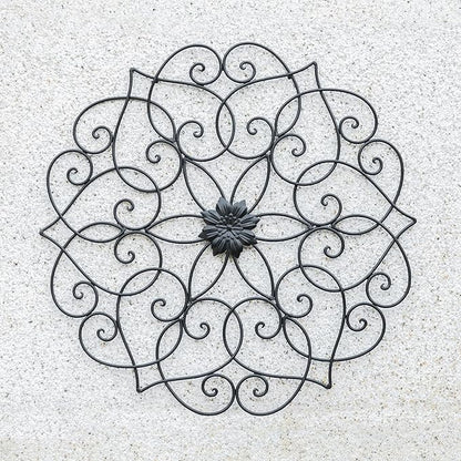 Glitzhome Black Metal Wall Art Decor, 23”H Floral Iron Wall Decor with Ornamental Scroll Design, Indoor Outdoor Wall Accent for Garden Porch Patio