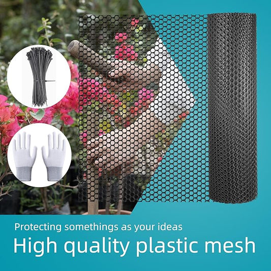 Pet & Garden Safeguard - 15.7IN x 16.4FT Roll - Black Plastic Netting, Multi-Use Decorative Fencing for Poultry, Dogs, Rabbits,Chicken and Snake Barrier