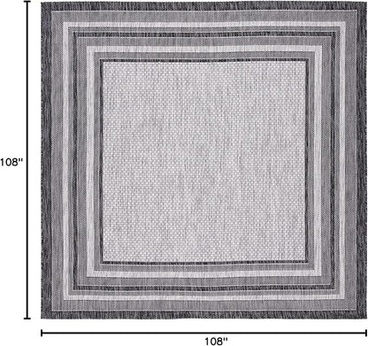 SAFAVIEH Washable Rug Outdoor Courtyard Collection - 9' Square, Light Grey & Black, Non-Shedding & Easy Cleaning, Ideal for Patio, Backyard, Mudroom (CY8475-37612)