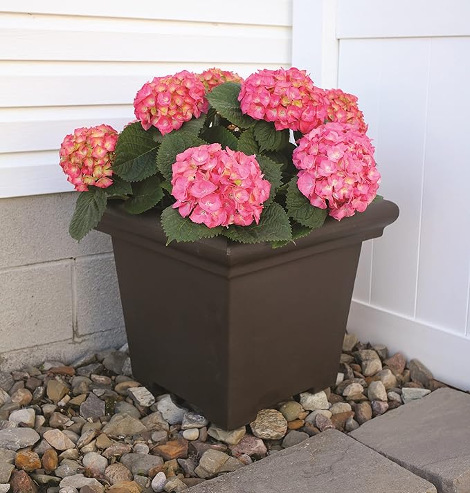 The HC Companies 20" Premium Plastic Terrazzo Square Planter 20"x20"x17.63" in Chocolate Color
