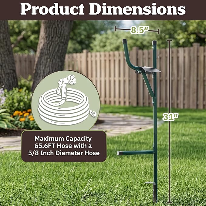 Water Hose Holder - Easy-to-Install Garden Hose Storage Metal Rack with Stake - Outdoor Freestanding Reel for Yard or Landscaping by Stalwart