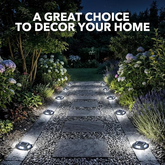 AGPTEK Solar Driveway Lights Outdoor 12 Pack, 2 Color Modes LED Deck Dock Marine Waterproof Security Marker Lights for Step Sidewalk Stair Garden Pathway Walkway Yard(Blue Light/Cool White)