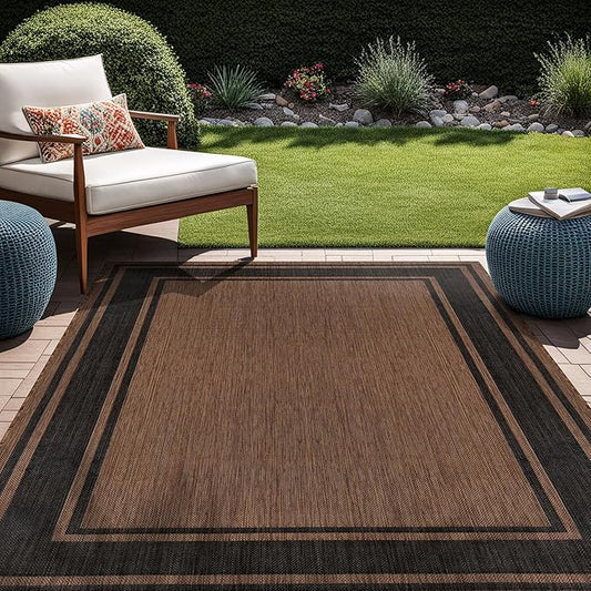 Beverly Rug Outdoor Rug 5x7 Modern Bordered Area Rugs for Indoor and Outdoor Patio Deck Porch Garden Waterproof Weather Sun Resistant Washable Outside Carpet (5 x 7 Gold)
