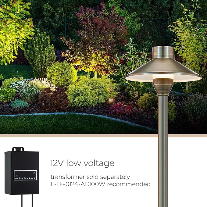 Amped Landscape Lighting Cone 12V Path and Area Light with G4 Socket in Aged Brass Solid Copper Enhanced Protection for Coastal Environments