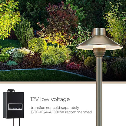 Amped Landscape Lighting Cone 12V Path and Area Light with G4 Socket in Aged Brass Solid Copper Enhanced Protection for Coastal Environments