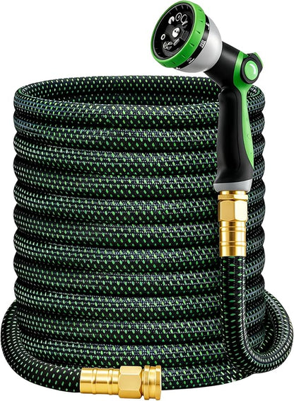 HBlife 25ft Garden Hose, Non Expandable Garden Hose with 10 Function Sprayer Nozzle, Flexible Lightweight Water Hose for Yard, Lawn, Car Wash and Outdoor