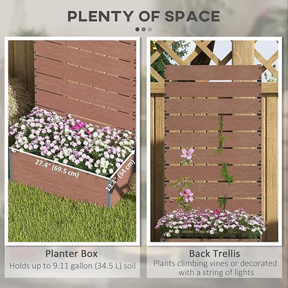 Outsunny Raised Garden Bed with Trellis for Climbing Plants, Planter Box with Self Draining Gap, Freestanding Trellis Planter for Outdoor, Patio, Deck, 28.25" x 15" x 59", Brown