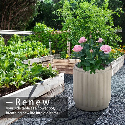 Afterglow Terrafab Material Outdoor Round Side Table, Natural Decorative Garden Stools, Unique End Table for Living Room Bedroom Patio Home Decor,Off-White