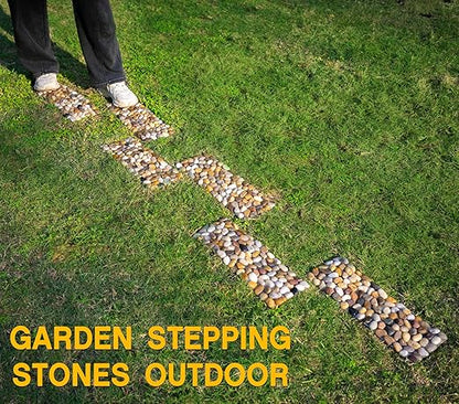 6 Pcs River Rock Stepping Stones, 16" L x 5.5" W Rectangles Natural Outdoor Pavers Pebbles Polished Gravel for Garden Walkway Pathway