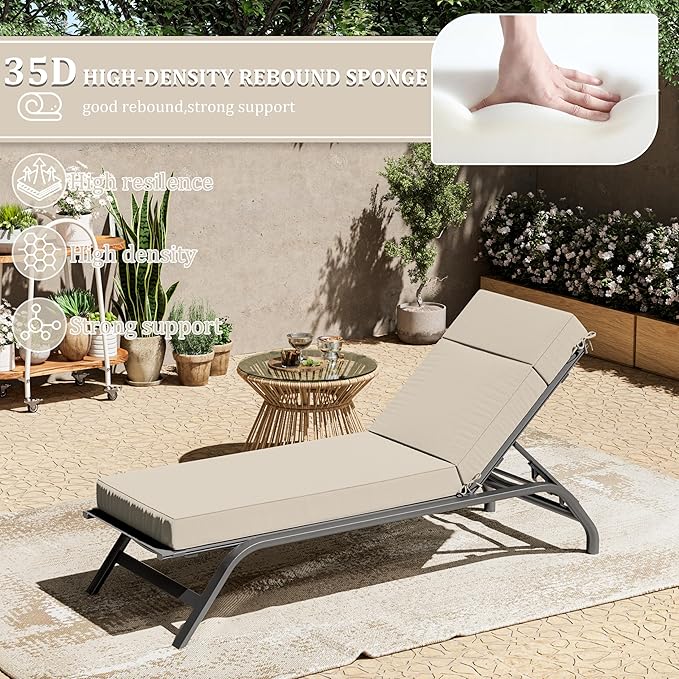 2 Pcs Chaise Lounge Cushions Outdoor, 72" L X 21" W X 4" D Lounge Chair Cushions for Outdoor Furniture, High-Density Foam Patio Chaise Cushion-Waterproof Fade-Resistant ThickPatio lounge chair cushion
