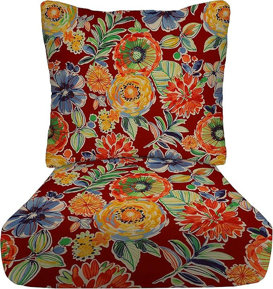 RSH DECOR: Deep Seating Cushion with Pillow Back | 23” x 26” Seat | All-Weather Spun Fabric | Water and Fade-Resistant | Outdoor Chair Cushion Set for Patio Furniture | Colsen Berry
