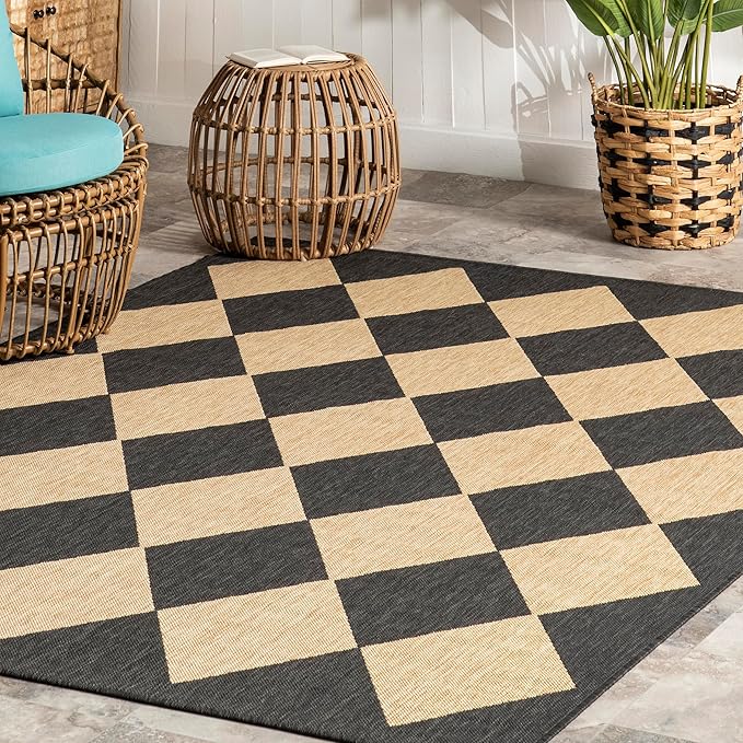 nuLOOM Outdoor Performance Collection Sabina Dark Grey/Ivory, 2' x 10', Soft, High Traffic, Stain Resistant, Easy Clean, Durable Runner for Indoor/Outdoor Patio, Deck, Porch, Garden, Courtyard