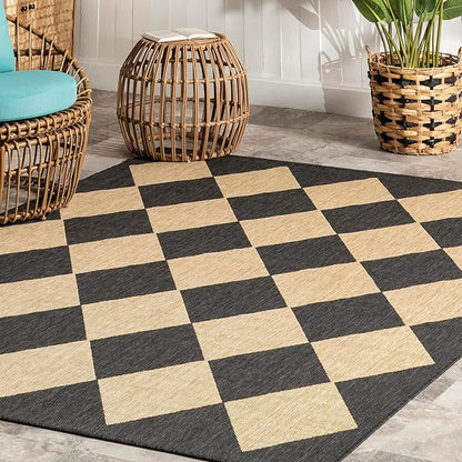 nuLOOM Outdoor Performance Collection Sabina Dark Grey/Ivory, 2' x 10', Soft, High Traffic, Stain Resistant, Easy Clean, Durable Runner for Indoor/Outdoor Patio, Deck, Porch, Garden, Courtyard