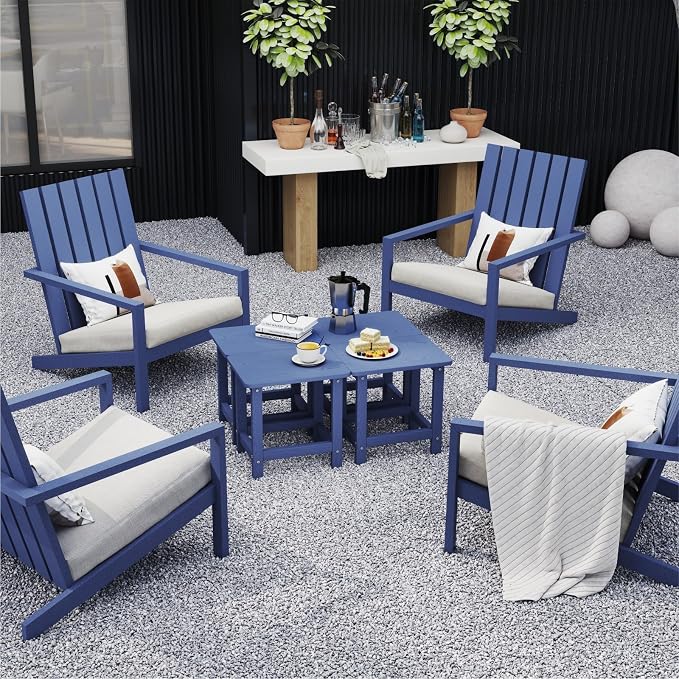 Weatherproof Outdoor Side Table, HDPE Small Outdoor Table for Adirondack, 16.6-Inch Patio Square End Tables for Garden, Backyard, Porch, Deck, Balcony, Poolside (Navy Blue)