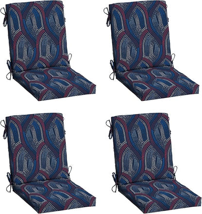 Arden 4-Pack Outdoor Patio Dining Chair Cushion, 20x44, Rain-Proof Seat Pad, Fade-Resistant Outdoor Cushion Sapphire Liberty Mosaic