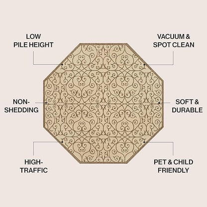 JONATHAN Y Vintage Filigree Indoor Outdoor Octagon Area Rug 8 Ft Beige/Brown, Madrid Textured Weave for Backyard, Patio, Porch, Easy-Cleaning, High Traffic, Pet-Friendly, Non-Shedding (SMB107B-8TGN)
