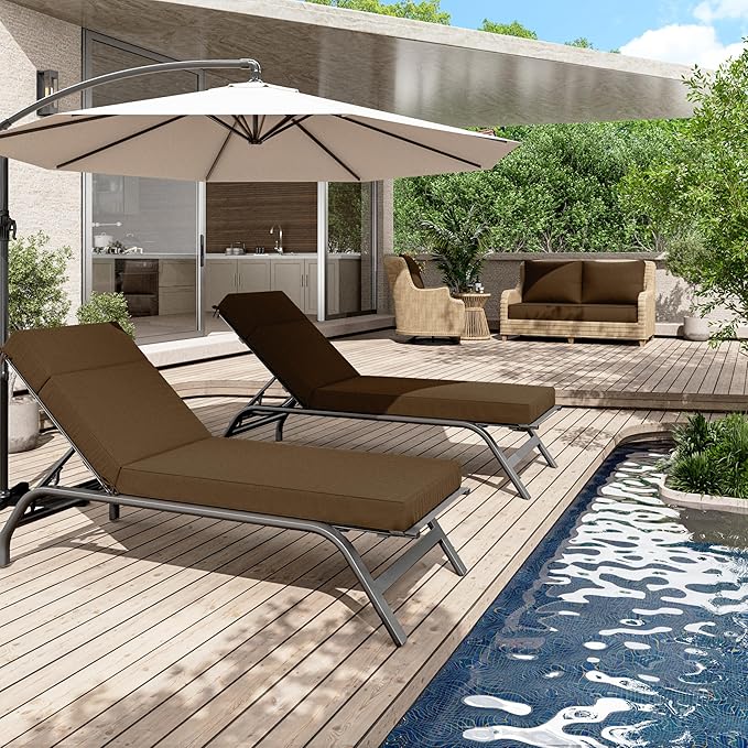 2 Pcs Chaise Lounge Cushions Outdoor, 80" L X 26" W X 4" D Lounge Chair Cushions for Outdoor Furniture, High-Density Foam Patio Chaise Cushion-Waterproof Fade-Resistant ThickPatio lounge chair cushion