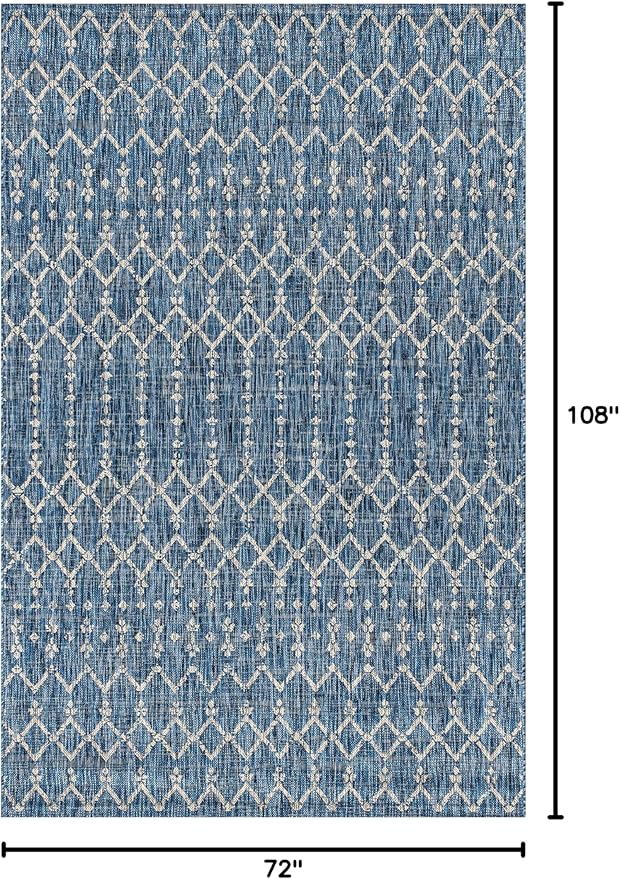 JONATHAN Y Moroccan Geometric Indoor Outdoor Area Rug 6X9 Navy/Light Gray, Ourika Textured Weave for Backyard, Patio, Porch, Easy-Cleaning, High Traffic, Pet-Friendly, Non-Shedding (SMB108B-6)