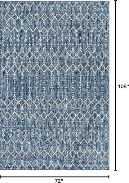 JONATHAN Y Moroccan Geometric Indoor Outdoor Area Rug 6X9 Navy/Light Gray, Ourika Textured Weave for Backyard, Patio, Porch, Easy-Cleaning, High Traffic, Pet-Friendly, Non-Shedding (SMB108B-6)