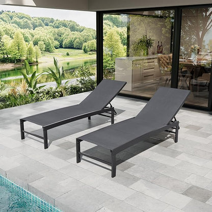 Crestlive Products Chaise Lounge Chair Outdoor Set of 2, Adjustable 5 Positions Pool Tanning Recliner, Outdoor Lounge Furniture Perfect for Patio, Beach, Yard, Pool