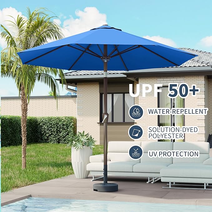 PatioKingdom 10FT Patio Umbrella with Push Button Tilt and Crank, Outdoor Market Umbrella with 8 Fiberglass Ribs, UV Protection Table Umbrella for Pool,Backyard,Garden,Deck(Royal Blue, 10FT)