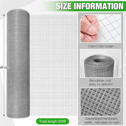 Tatuo Hardware Cloth 1/2 Inch 48in x 200ft Hot Dip Galvanized After Welded Cage Mesh Rolls 21 Gauge Metal Chicken Wire Mesh Roll Wire Fencing Poultry Netting for Raised Garden Rodent Animals