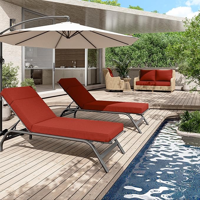 2 Pcs Chaise Lounge Cushions Outdoor, 80" L X 26" W X 4" D Lounge Chair Cushions for Outdoor Furniture, High-Density Foam Patio Chaise Cushion-Waterproof Fade-Resistant ThickPatio lounge chair cushion