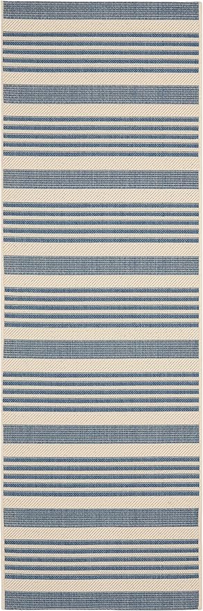 SAFAVIEH Washable Rug Outdoor Courtyard Collection - 2'3" x 14' Runner, Beige & Blue, Non-Shedding & Easy Cleaning, Ideal for Patio, Entryway, Mudroom, Hallway, Kitchen (CY6062-233)