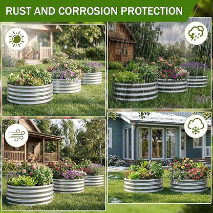 AHEONLAR 3PCS 2x2x2FT Galvanized Raised Garden Bed Kit Round Metal Flower Box Large Planter Raised Beds Outdoor Garden for Planting,Fruit,Herb Silver