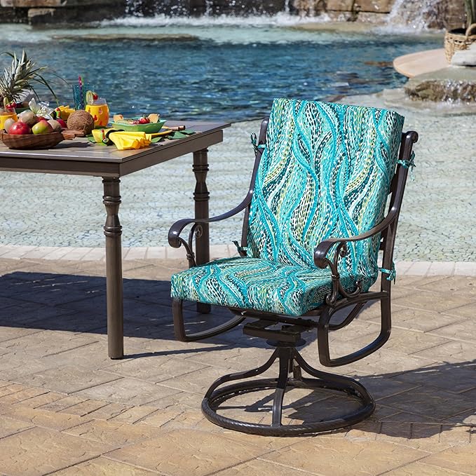 Arden Outdoor Dining Chair Cushion, 2 Pack, 20 x 20, Rain-Proof, Fade Resistant, Teal Ariel